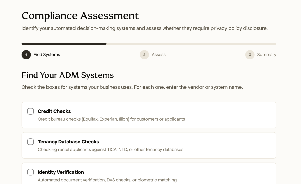 Interactive compliance assessment tool